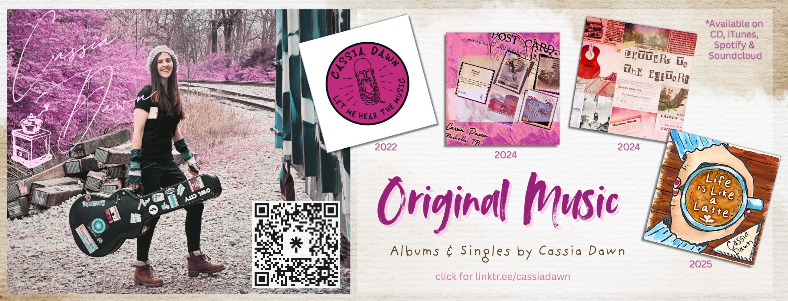 cassia dawn, cassiadawn, original music, original artist, albums, eps, albums and singles by cassia dawn, music by cassia dawn, new album, 2025, songs, ep, new release, musician, nashville, Life is Like a Latte, coffee-shop themed album, coffee shop songs, barista music, customer service themed songs