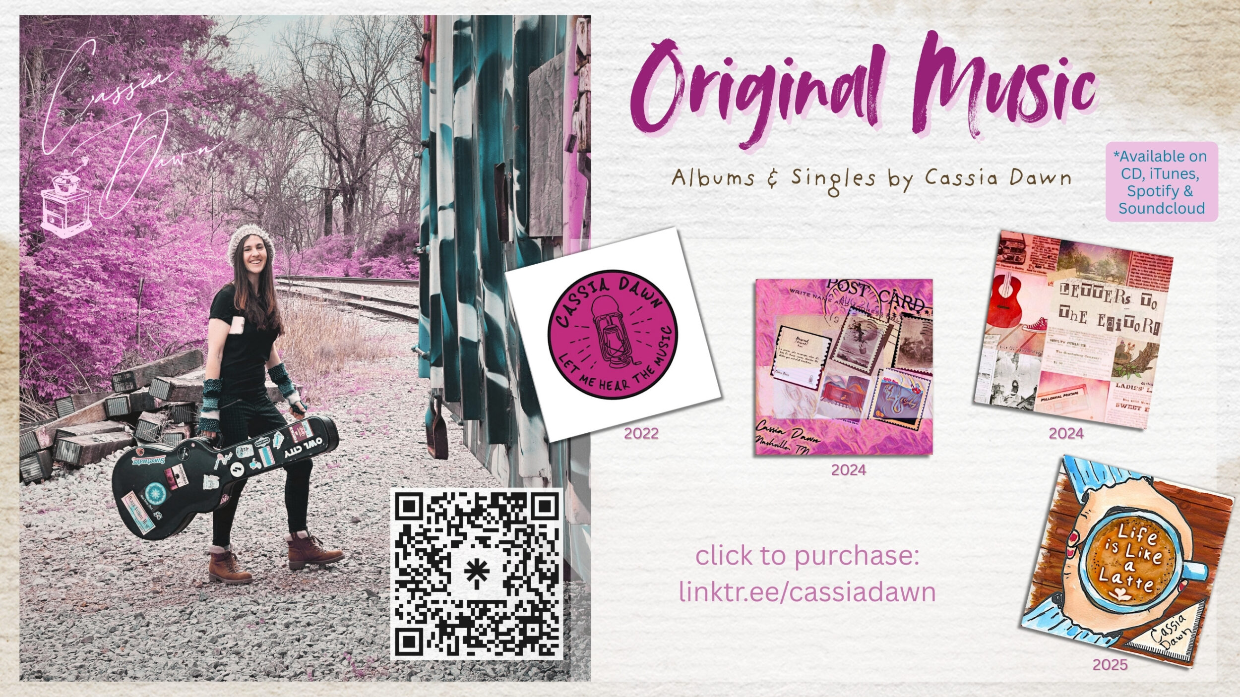 cassia dawn, cassiadawn, original music, original artist, albums, eps, albums and singles by cassia dawn, music by cassia dawn, new album, 2025, songs, ep, new release, musician, nashville, Life is Like a Latte, coffee-shop themed album, coffee shop songs, barista music, customer service themed songs